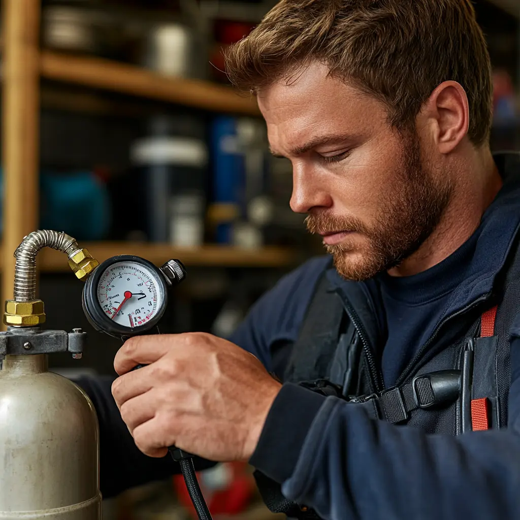 A professional plumber in replacing an expansion tank.