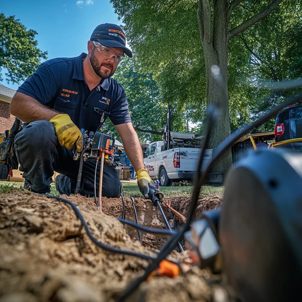 A professional plumber is repairing main water service.