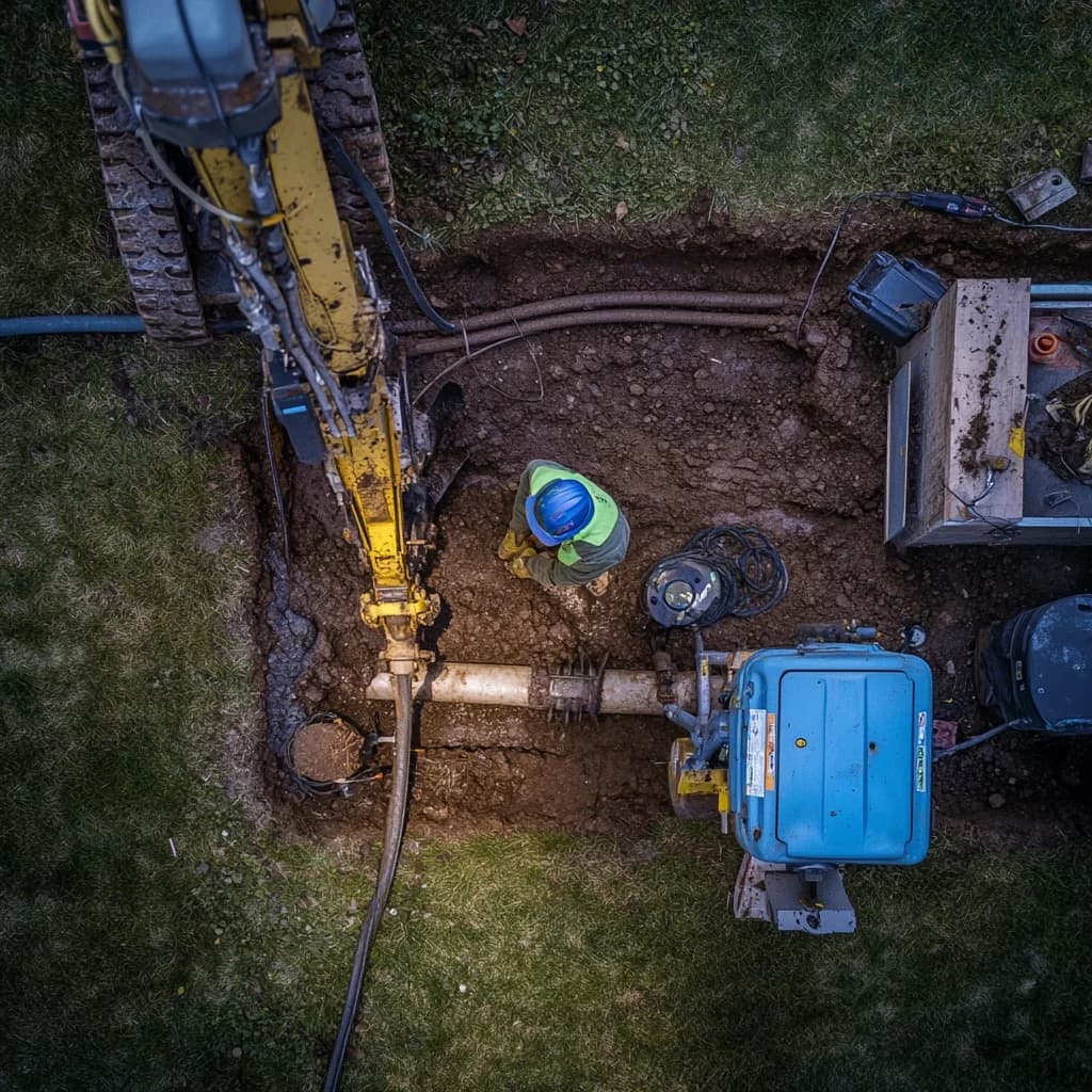 A professional plumber is working.