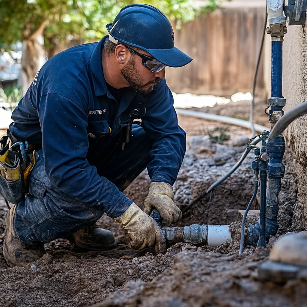 A professional plumber is working.