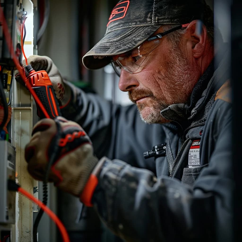 A professional plumber is replacing a power vent water heater.