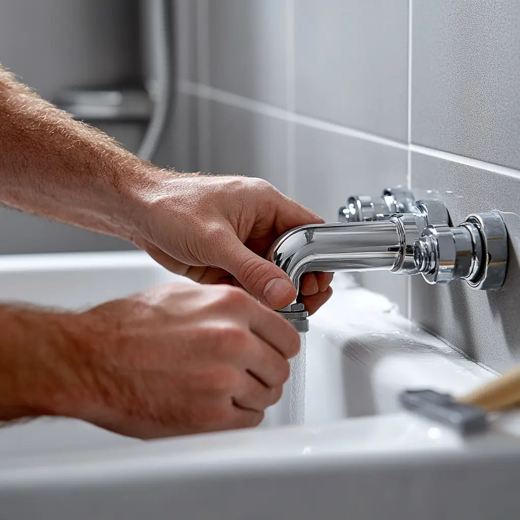 A professional plumber is replacing waste and overflow.